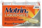 Motrin Liquid Gels ibuprofen capsules, 200 mg, pain reliever/fever reducer, liquid filled capsules Center Front Picture