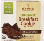 Erin Baker's&nbsp;Organic Breakfast Cookie Minis&nbsp;double chocolate chunk, 8 chewy, soft oatmeal cookies with no trans fat and no cholesterol Center Front Picture
