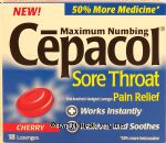 Cepacol&nbsp;&nbsp;sore throat oral anesthetic lozenges cherry flavor Center Front Picture