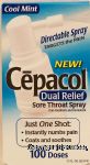 Cepacol&nbsp;Dual Relief&nbsp;sore throat spray, oral anesthetic and demulcent, 100 doses, cool mint Center Front Picture