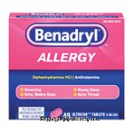 Benadryl&nbsp;Allergy Medicine&nbsp;Ultratab Tablets, diphenhydramine HCl antihistamine Center Front Picture