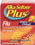 Alka Seltzer&nbsp;Plus&nbsp;flu medicine with maximum strength pain reliever effervescent tablets honey orange flavor Center Front Picture