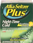 Alka Seltzer&nbsp;Plus&nbsp;night time cold medicine, effervescent tablets, soothing lemon flavor Center Front Picture