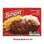 Banquet Dinners&nbsp;Salisbury Steak Meal&nbsp;w/Gravy & Mashed Potatoes & Corn Center Front Picture
