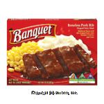 Banquet&nbsp;&nbsp;boneless Pork Rib Meal shaped patty with corn and mashed potatoes Center Front Picture