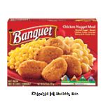 Banquet Dinners&nbsp;Chicken Nugget Meal&nbsp;Breaded Patties w/Corn & French Fried Potatoes Center Front Picture