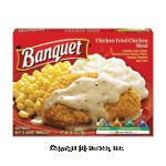 Banquet&nbsp;&nbsp;chicken fried chicken meal with mashed potatoes, gravy, and corn Center Front Picture