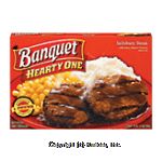 Banquet&nbsp;Hearty One&nbsp;sailsbury steak with gravy, mashed potatoes and corn Center Front Picture