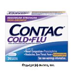 Contac&nbsp;Cold+Flu&nbsp;nasal decongestant/pain reliever-fever reducer, does not contain pseudoephedrine, caplets Center Front Picture