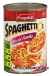 Campbell's&nbsp;Spaghettios&nbsp;pasta with sliced franks in tomato sauce Center Front Picture