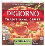 Digiorno Traditional Crust supreme pizza with sausage, pepperoni, green peppers, red peppers, & onions Center Front Picture