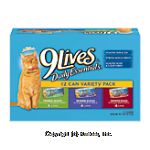 9 Lives&nbsp;&nbsp;for adult cats & kittens, 4 with chicken in gravy, 4 with veal in gravy, 4 with beef in gravy Center Front Picture