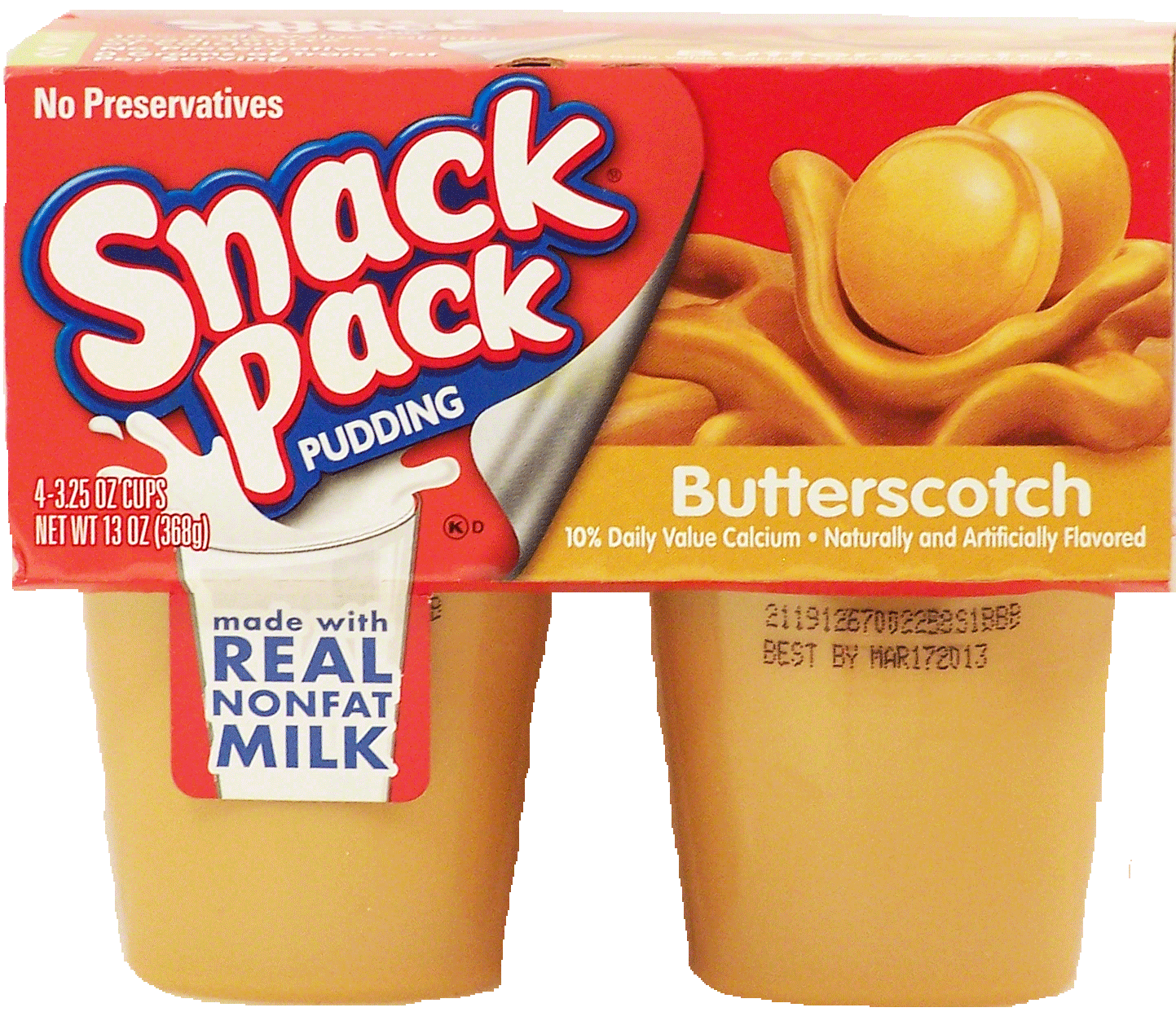 Product Infomation for Snack Pack butterscotch