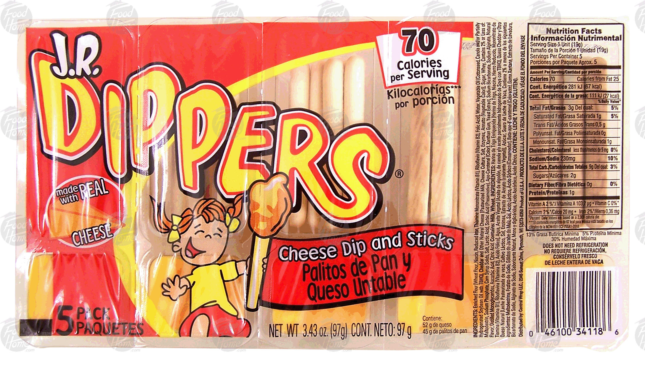 Product Infomation for J.R. Dippers cheese dip and sticks, 5 pack" 4610034118