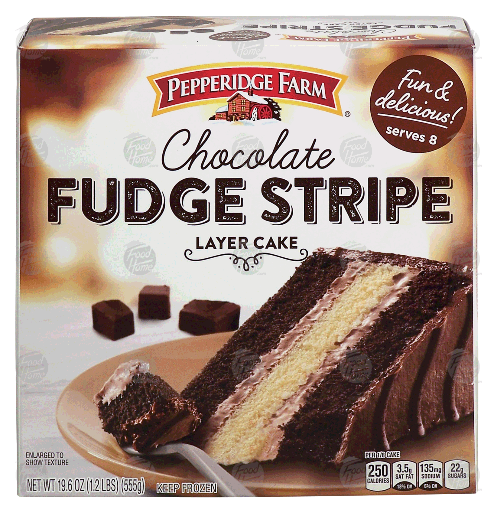 Product Infomation for Pepperidge Farm chocolate fudge stripe 3layer cake