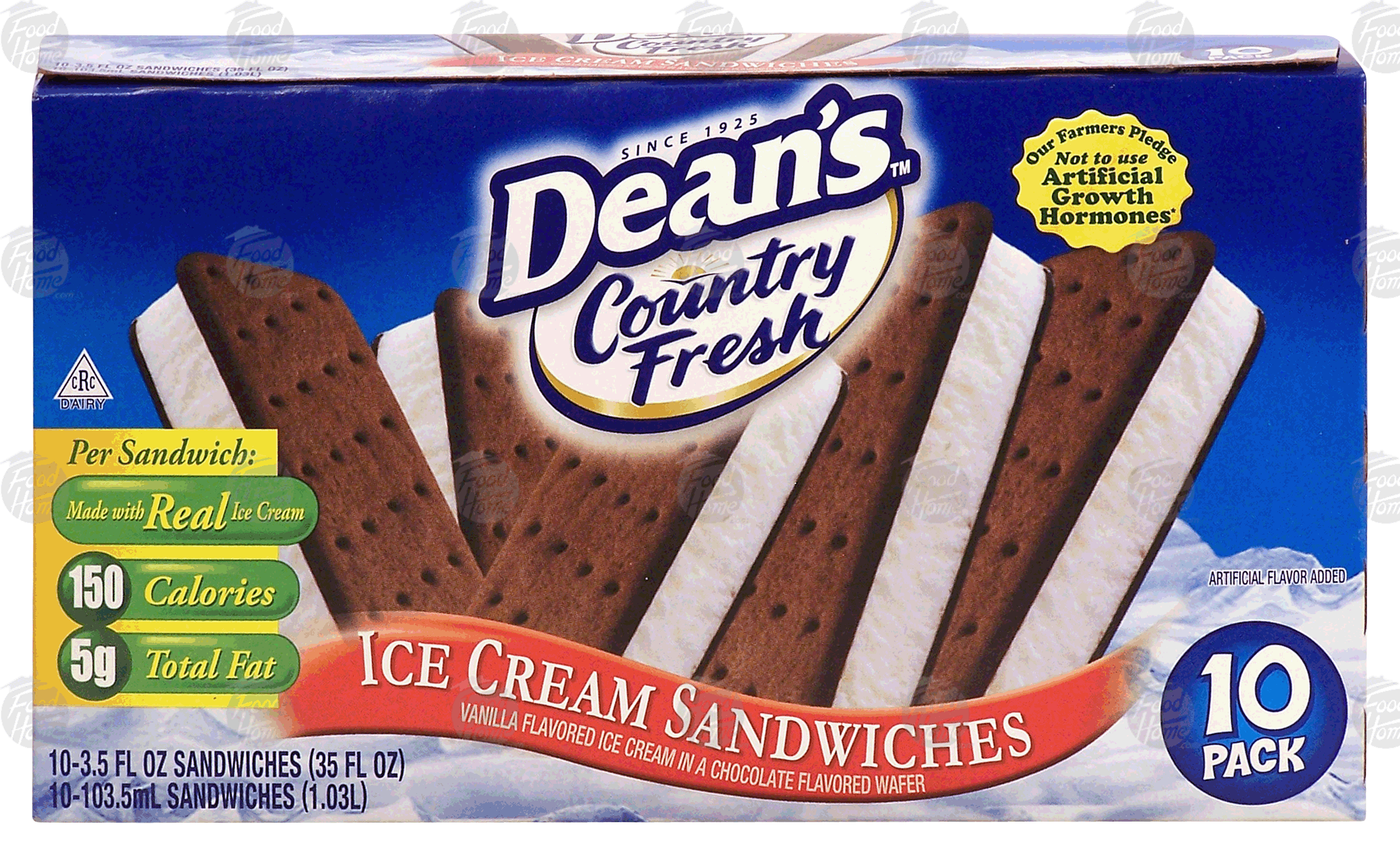 Product Infomation for Dean's Country Fresh ice cream sandwiches; vanilla