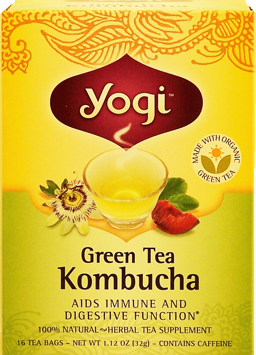 Product Infomation for Yogi Green Tea Kombucha herbal tea supplement aids
