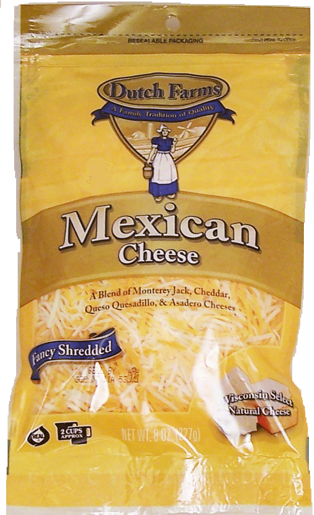Product Infomation for Dutch Farms Mexican monterey jack, cheddar, queso